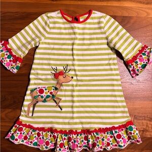 Striped Reindeer Dress with Ruffle Sleeves